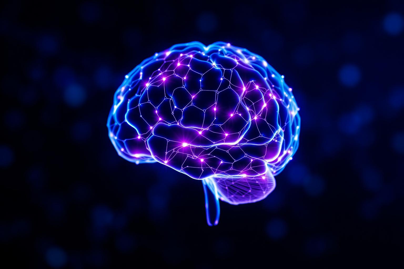 Glowing neural network illustration representing neuroplasticity