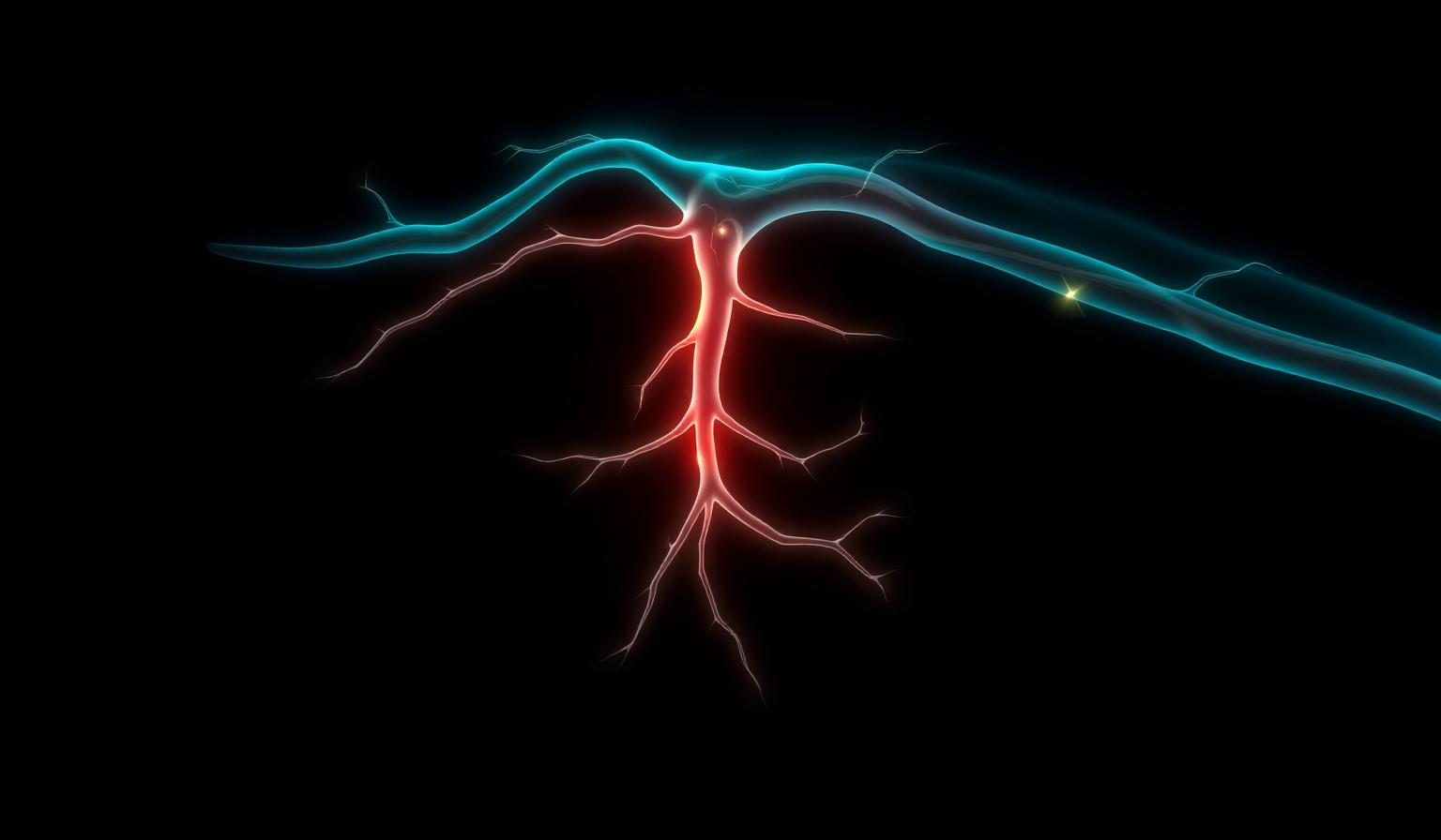 Anatomical illustration of the vagus nerve glowing in teal on a dark background